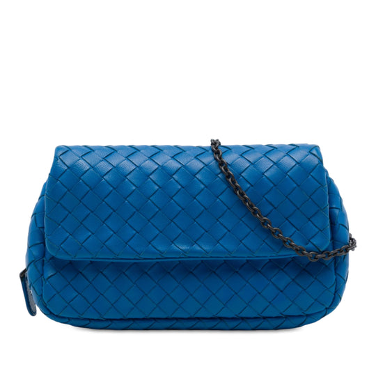 Bottega Veneta Intrecciato Expandable Chain Flap Mini Blue Nappa Leather