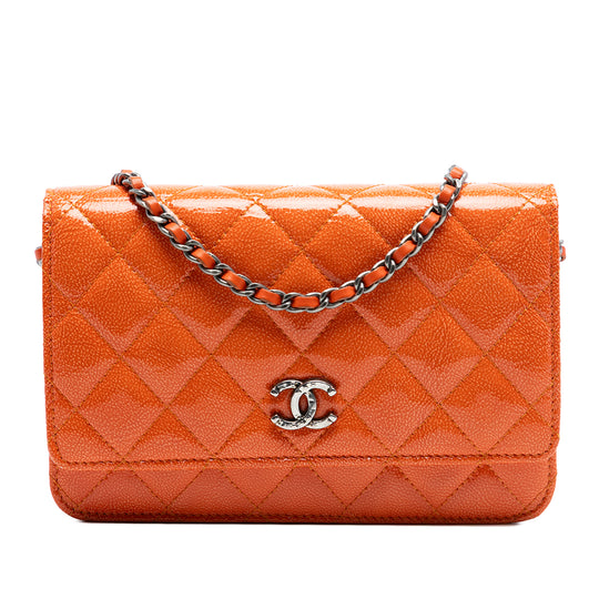 Chanel Paris Dallas WOC Wallet on Chain Orange Patent Goatskin Silver