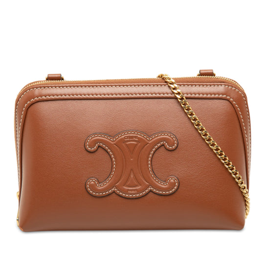 Celine Cuir Triomphe Clutch on Chain Brown Smooth Calfskin