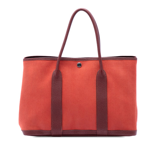 Hermès Garden Party 30 Red Toile Canvas Brown Negonda