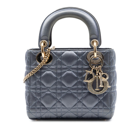 Dior Lady Dior Mini Gray Satin Swarovski Crystal