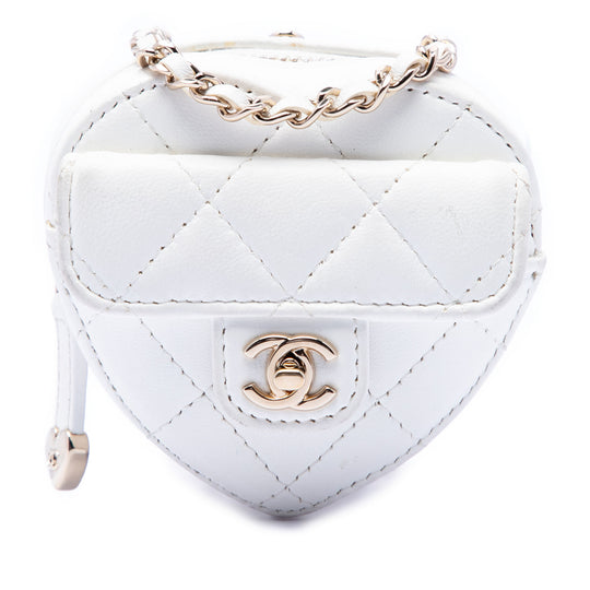 Chanel CC in Love Heart Necklace Mini White Lambskin