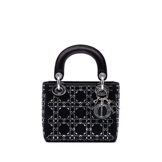 Dior Lady Dior Mini Crystal Embellished Black Satin