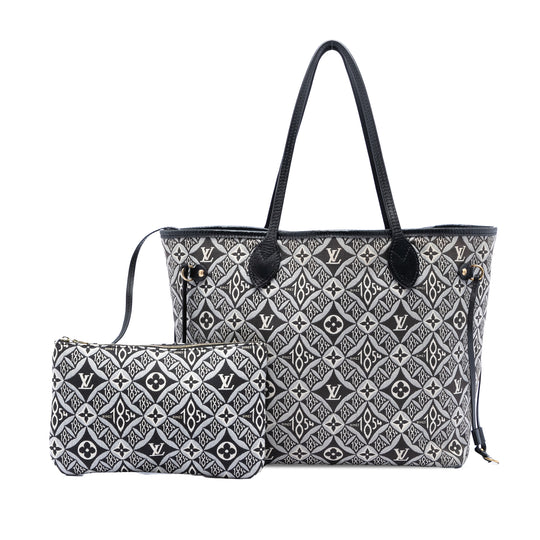 Louis Vuitton Since 1854 Neverfull MM Black Monogram Jacquard Canvas Calfskin