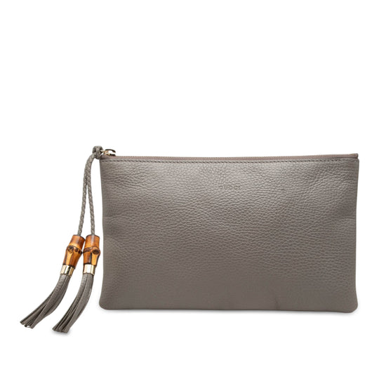 Gucci Bamboo Clutch Gray Calfskin