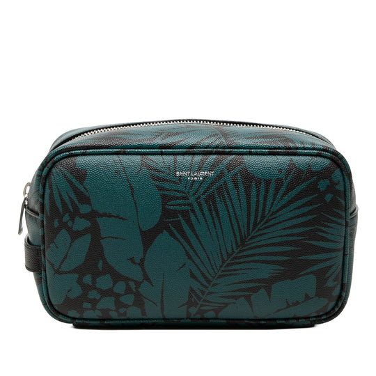 Saint Laurent Grain De Poudre Tropical Palm Pouch Blue Calfskin