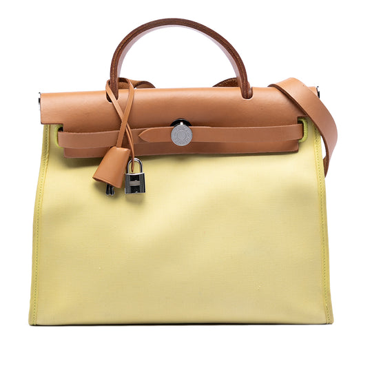 Hermès Herbag Zip 31 Yellow Canvas Brown Calfskin