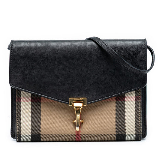 Burberry Macken Small Black House Check Canvas Calfskin
