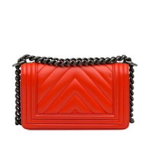 Chanel Boy Flap Small Red Chevron Lambskin Gold