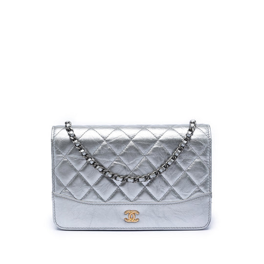 Chanel Gabrielle Wallet On Chain Silver Calfskin