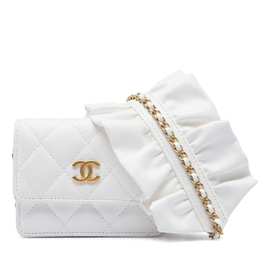 Chanel Romance Card Holder On Chain White Lambskin