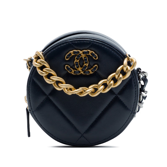 Chanel 19 Round Clutch Blue Lambskin Gold