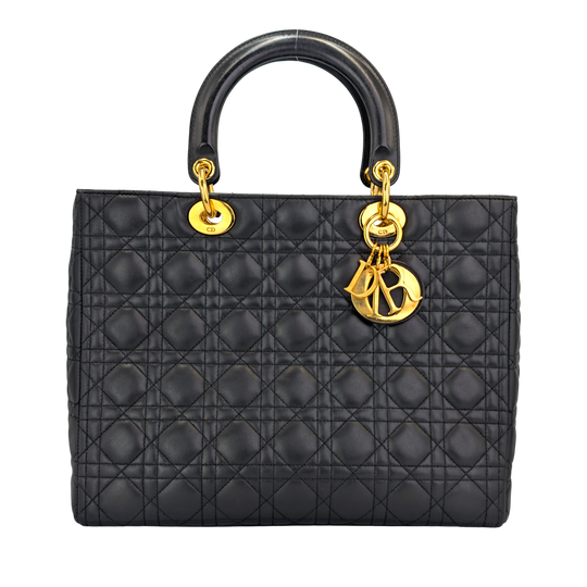 Dior Lady Dior Large Black Cannage Lambskin Gold