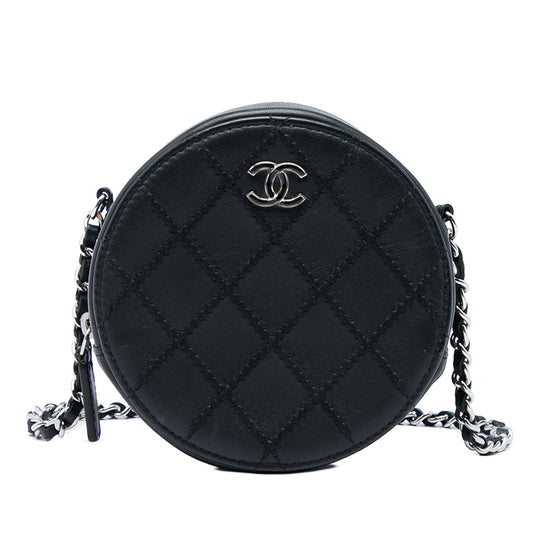 Chanel Ultimate Stitch Round Clutch with Chain Black Quilted Lambskin