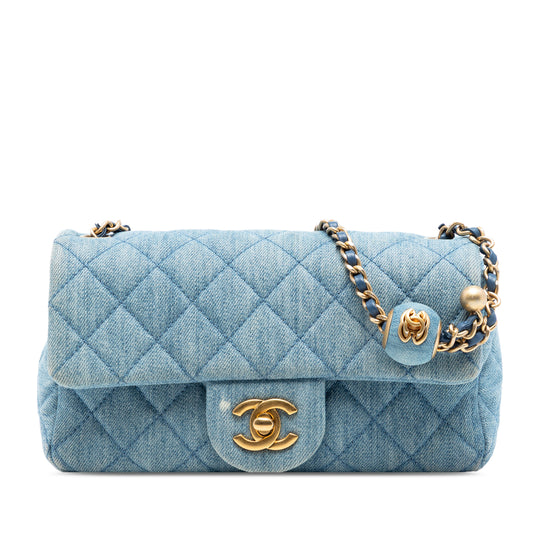 Chanel Classic Single Flap Mini Rectangular Blue Denim Pearl Crush