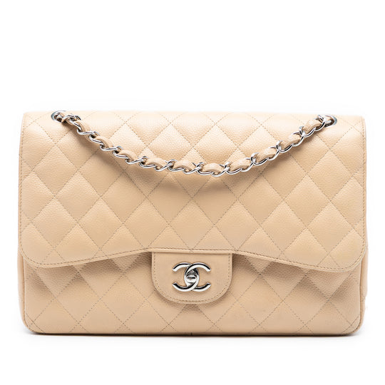 Chanel Classic Double Flap Jumbo Beige Caviar Leather