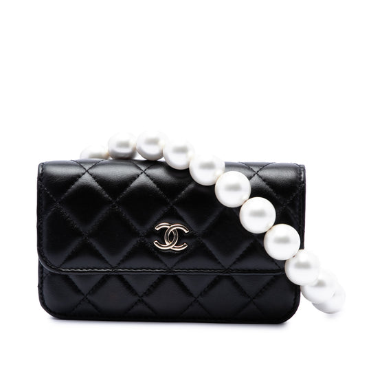Chanel Maxi Pearls Clutch With Chain Black Lambskin