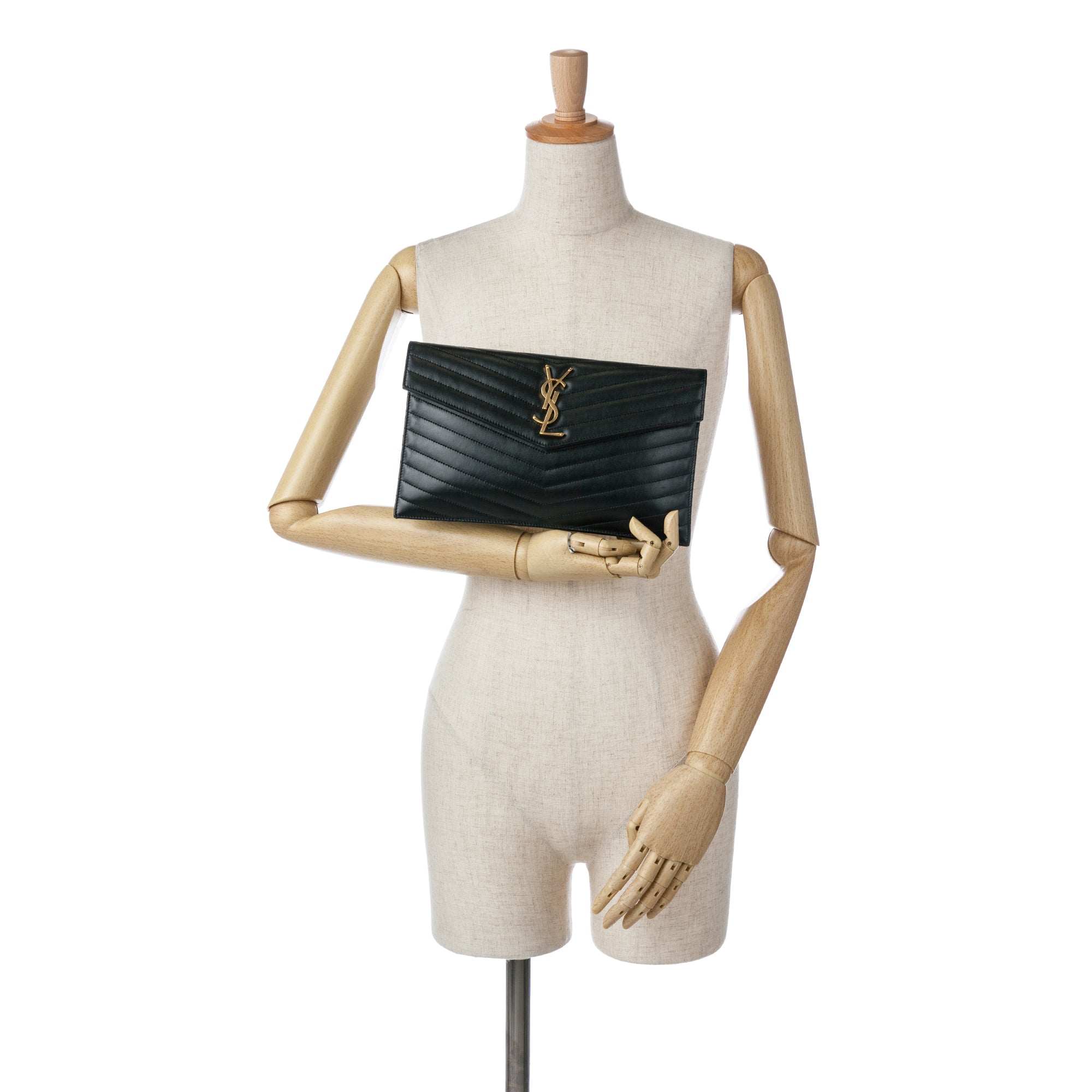 Yves Saint Laurent Uptown Clutch Black Chevron Monogram