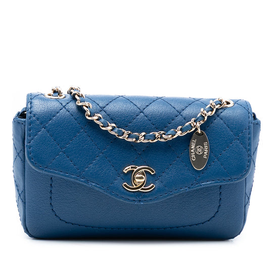Chanel Coco Curve Flap Mini Blue Goatskin Gold