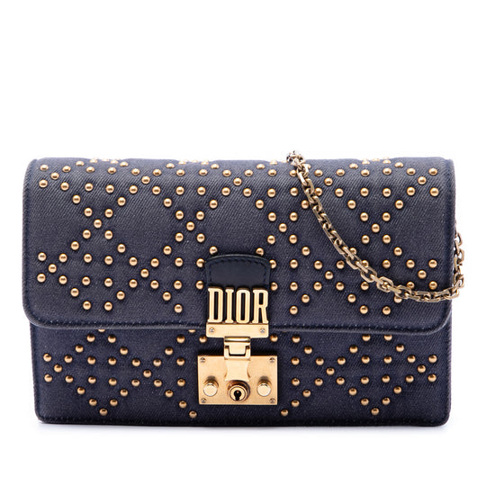 Dior DiorAddict Wallet on Chain Blue Studded Denim