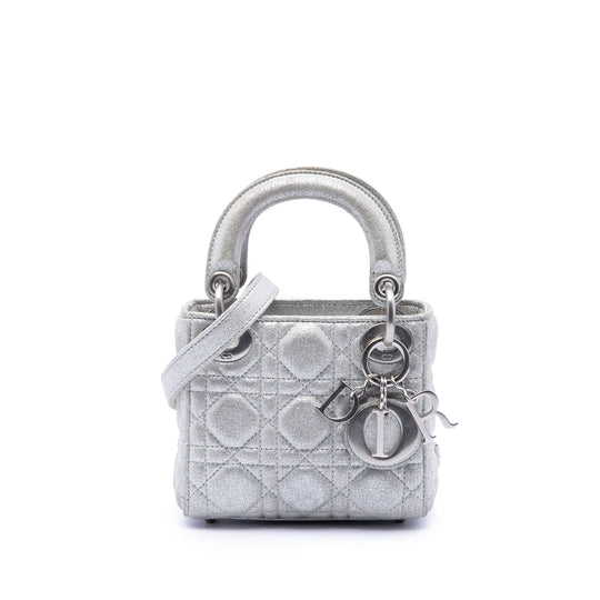 Dior Lady Dior Micro Silver Calfskin