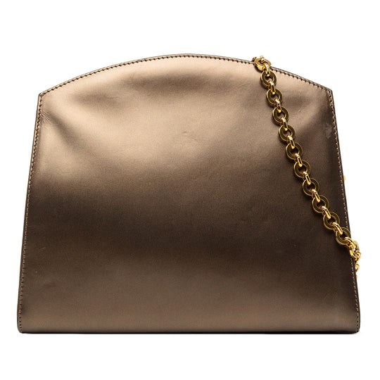 Ferragamo Chain Shoulder Brown Calfskin Metallic Leather