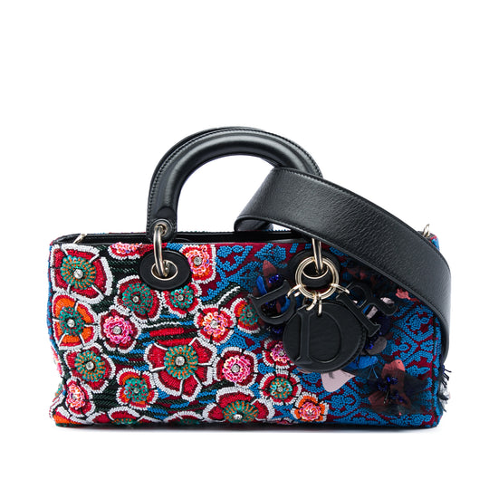 Dior Lady D-Joy Medium Multicolor Beaded Ribbon and Calfskin
