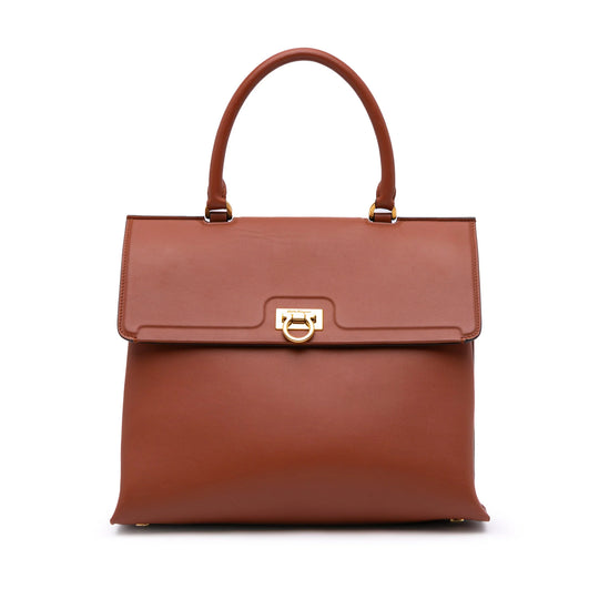 Salvatore Ferragamo Trifolio Top Handle Bag Brown Gancini
