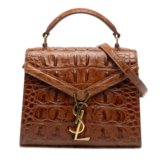 Saint Laurent Cassandra Top Handle Mini Brown Croc Embossed Calfskin