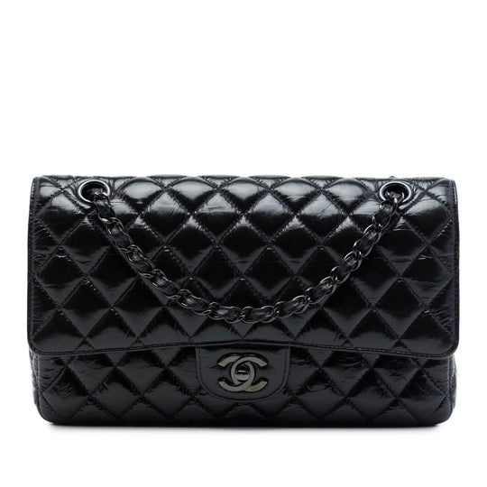 Chanel Classic Double Flap Medium Black Shiny Crumpled Calfskin So Black