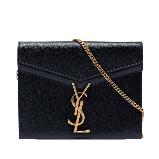 Saint Laurent Cassandra Chain Wallet Black Calfskin