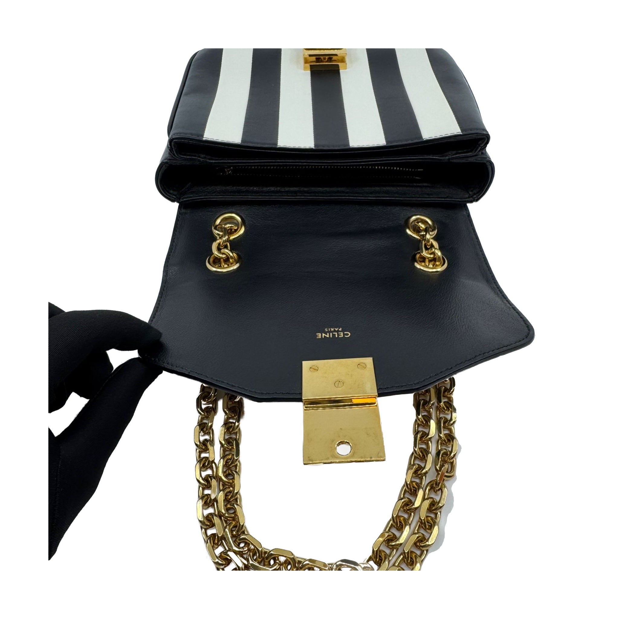 Celine C Bag Black & White Vertical Stripes