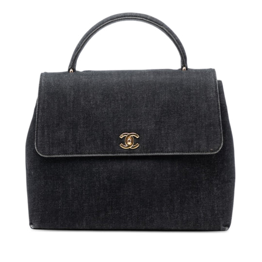 Chanel Kelly Top Handle Black Denim