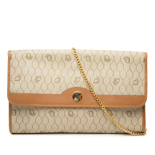 Dior Honeycomb Chain Shoulder Bag Beige Coated Canvas Calfskin