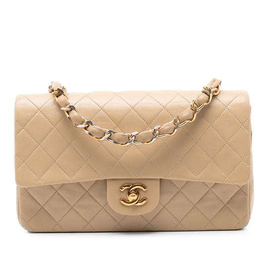 Chanel Classic Single Flap Medium Beige Lambskin Gold