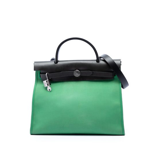 Hermès Herbag Zip 31 Green Canvas Black Calfskin