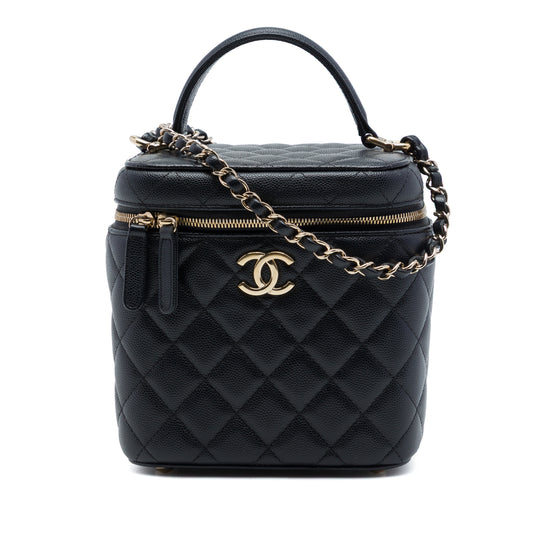 Chanel Quilted Top Handle Vanity with Chain Case Black Caviar Gold