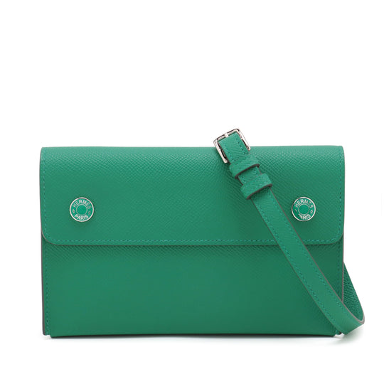 Hermès Hermesnap Wallet On Strap Green Epsom Calfskin