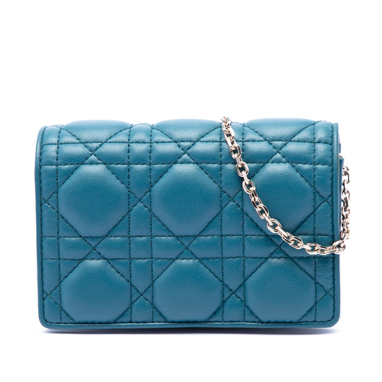 Dior Cannage Waist Pouch on Chain Blue Lambskin Leather