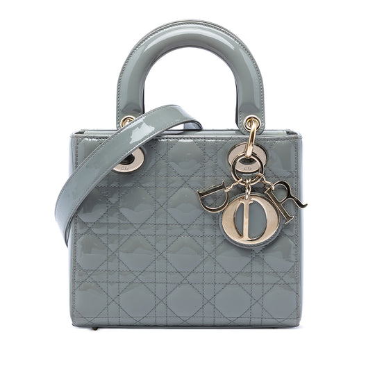 Dior Lady Dior Small Gray Patent Leather