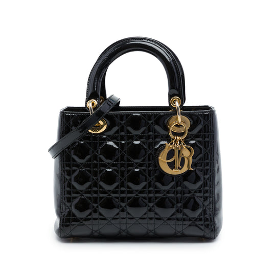 Dior Lady Dior Medium Black Patent Leather