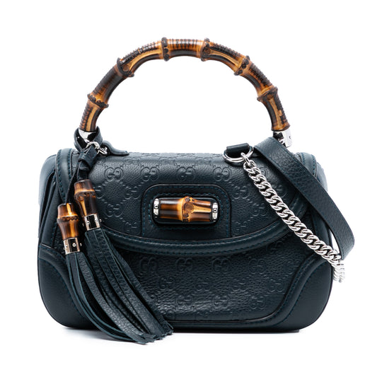 Gucci Guccissima New Bamboo Medium Blue Embossed Calfskin