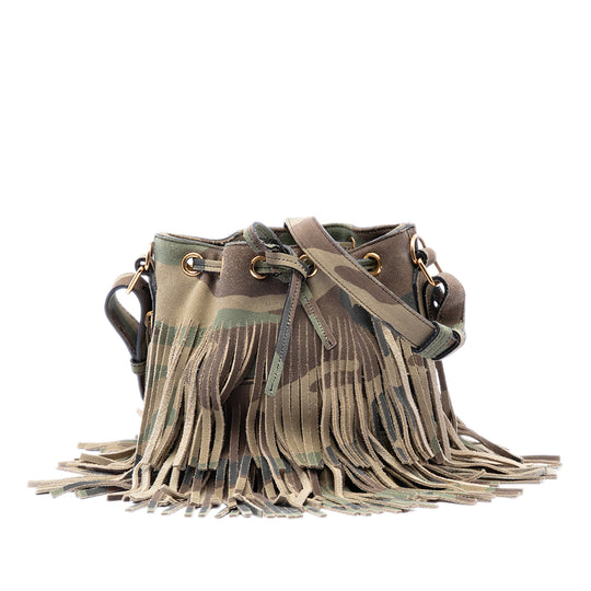 Saint Laurent Emmanuelle Fringe Bucket Small Brown Suede