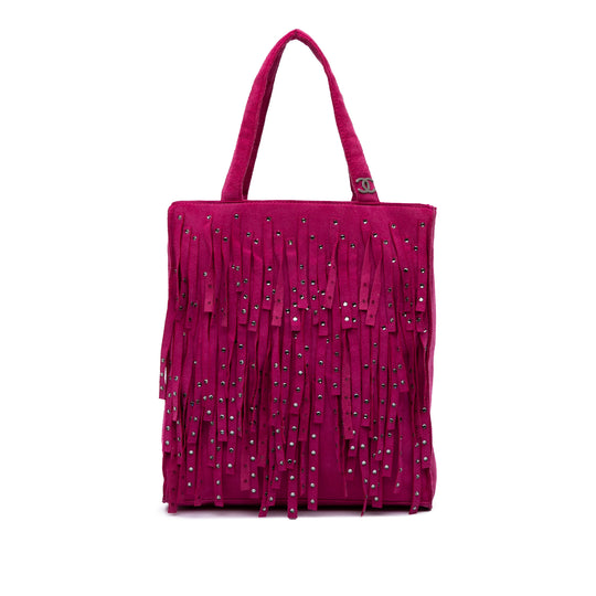 Chanel Studded Fringe Tote Mini Pink Suede