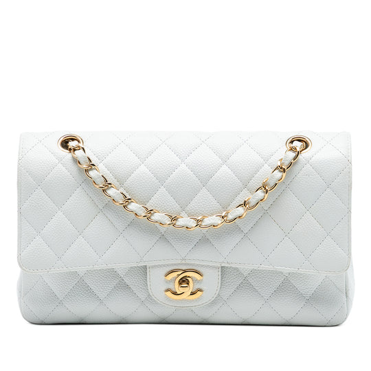 Chanel Classic Double Flap Medium White Caviar Gold