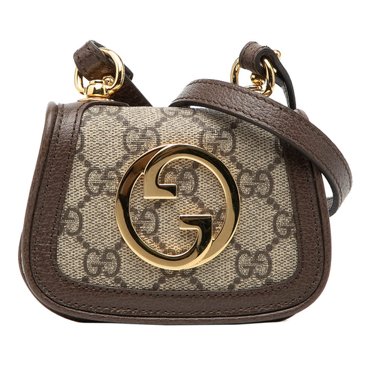 Gucci GG Supreme Blondie Card Case on Strap Beige Coated Canvas Calfskin