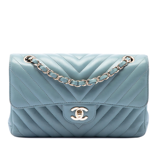 Chanel Classic Double Flap Small Blue Chevron Lambskin