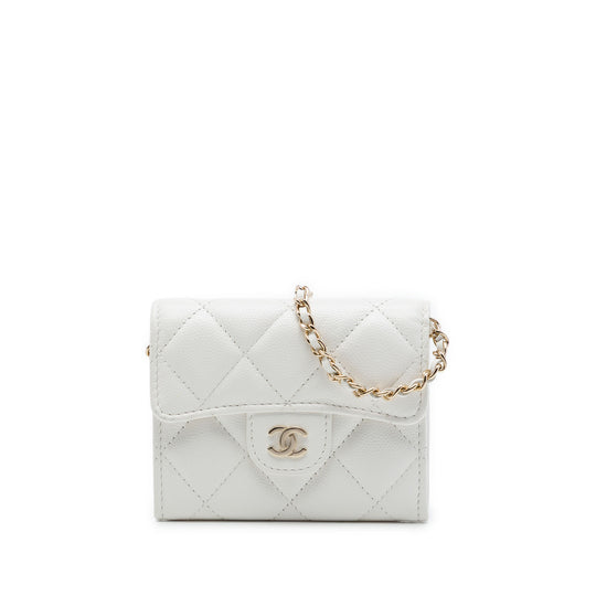 Chanel Classic Flap Card Holder on Chain White Caviar