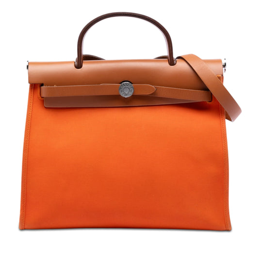 Hermès Herbag Zip 31 Orange Canvas Brown Calfskin