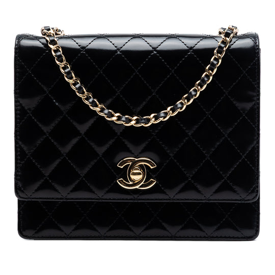 Chanel Quilted Square Flap Black Patent Leather